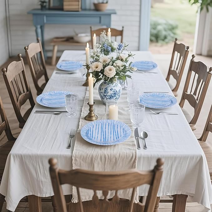 U-QE 20Pcs Blue Plastic Plates - Blue Stripes Hanukkah Plates Disposable Heavy Duty, Fancy Stripes Pattern Perfect for Hanukkah, Weddings, Tea Parties, Holidays - 10.25" Dinner & 7.5" Dessert Plate