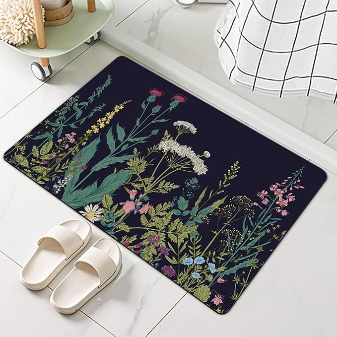 Diatomaceous Earth Bath Mat,Wild Flowers Non-Slip Volume Super Absorbent Fast Drying for Bathroom Kitchen Door mat,Eco-Friendly Easy to Clean 17×27.5Inch (43 * 70cm)