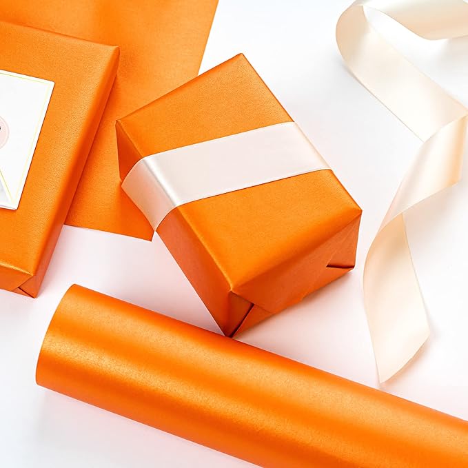 RUSPEPA Orange Matte Wrapping Paper - Solid Color Pearly - luster Paper Perfect for Wedding, Christmas, Baby Shower -17 Inches X 32.8 Feet