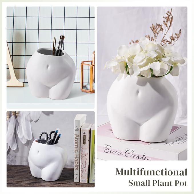 Cute Body Shaped Planter Fun Resin Plant Pots Indoor with Drainage Hole for Houseplants Succulents Small Plant, Funny Gift for Christmas/Birthday