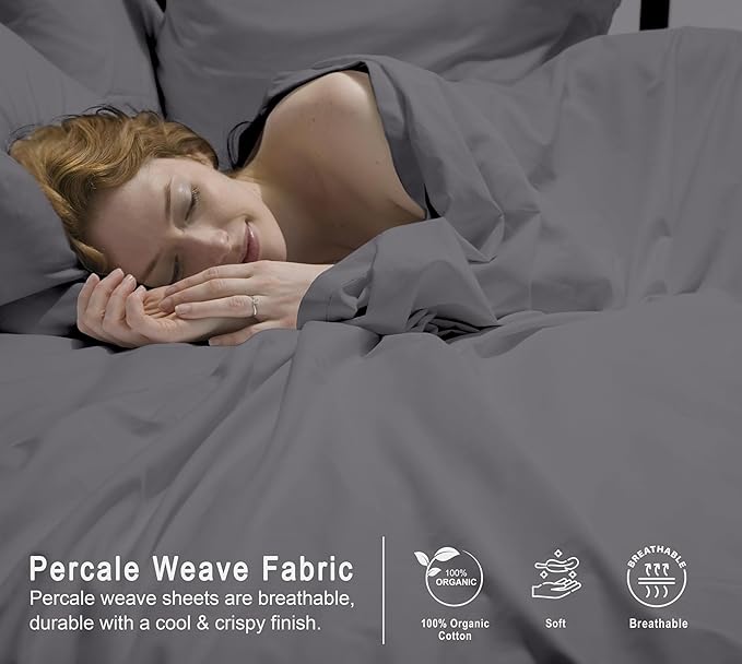 RUVANTI 100% Organic Cotton Sheets Queen Size, Percale Weave, GOTS Certified, 4-Piece Set, Deep Pocket 15", Crisp & Breathable, Soft Durable Bedding, Sábanas Algodón Orgánico – Silver Filigree