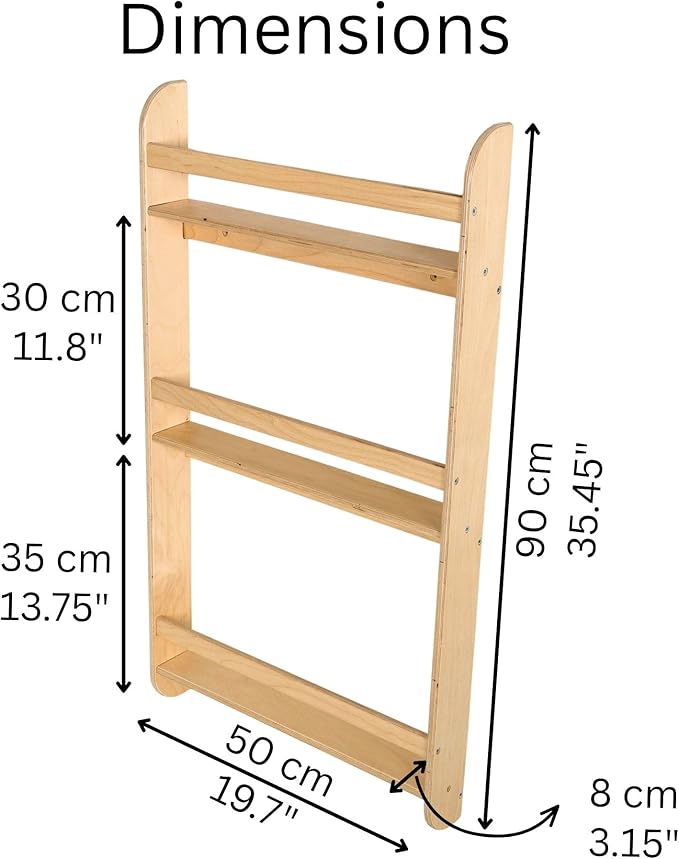 Montessori Wall-Mounted Bookshelf for Toddlers Toy Storage Shelf Organizer for Playroom and Classroom Floor Bookshelves for Kids Room (Natural, L, 3)