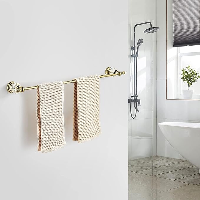 WINCASE Gold Towel Bar, Adjustable Crystal Towel Holder, Golden Finished Bathroom Single Towel Racks Rail Wall Mounted