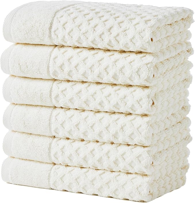 Great Bay Home Hand Towels - 100% Cotton 6 Pack 26x16 Hand Towel Set - Absorbent, Durable, Quick-Dry Towels for Bathroom (Ivory)
