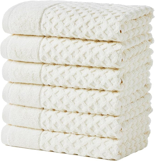 Great Bay Home Hand Towels - 100% Cotton 6 Pack 26x16 Hand Towel Set - Absorbent, Durable, Quick-Dry Towels for Bathroom (Ivory)