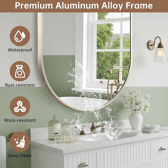 Brushed Nickel Mirror, 24"x36" Oval Bathroom Mirror, Oval Mirror with Brushed Metal Frame, Wall Mount Mirrors Decor for Bathroom, Bedroom, Entryway (Hangs Horizontally or Vertically)