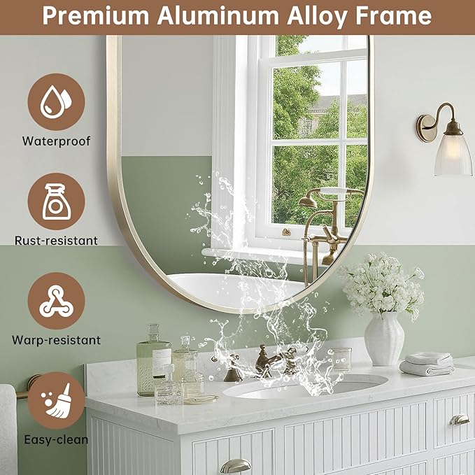 Brushed Nickel Mirror, 22"x30" Oval Bathroom Mirror, Oval Mirror with Brushed Metal Frame, Wall Mount Mirrors Decor for Bathroom, Bedroom, Entryway (Hangs Horizontally or Vertically)