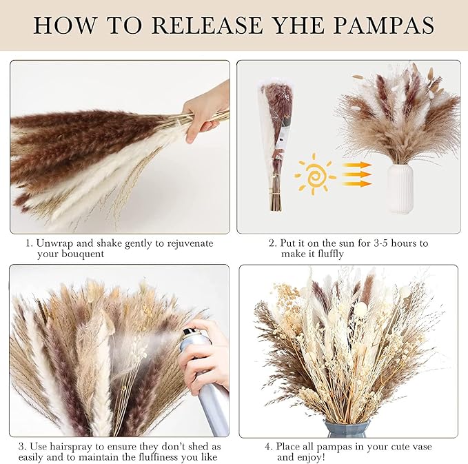 Dried Pampas Grass Decor 115 PCS Dried Plants,Dried Flowers Natural pompas Floral for Wedding, Boho Decor , Home, Rustic Party, Baby Shower Arrangement Centerpiece Table Decorations