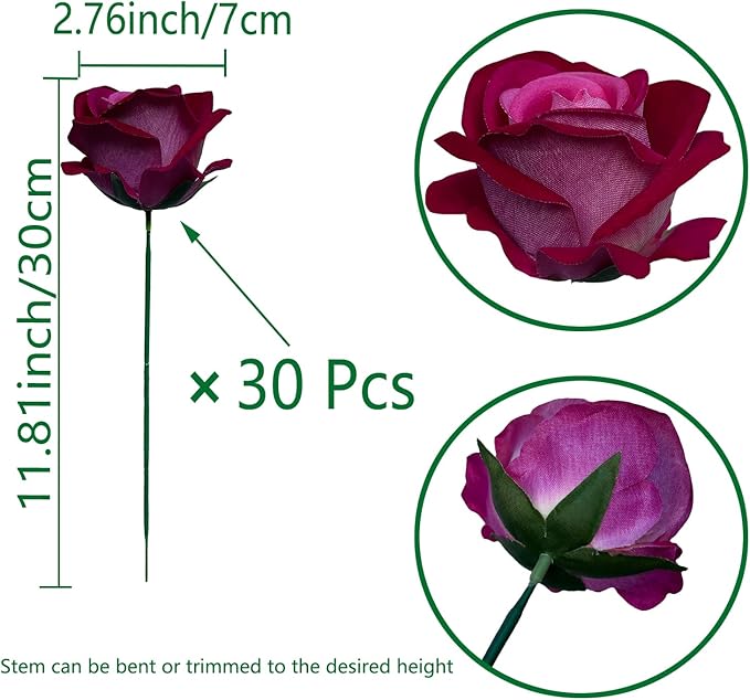 FagusHome 30 Pcs Silk Rose Artificial Flowers Roses Bulk Bouquet Fake Flowers Rose Heads with Stems for Home Wedding Decor (Red Pink)