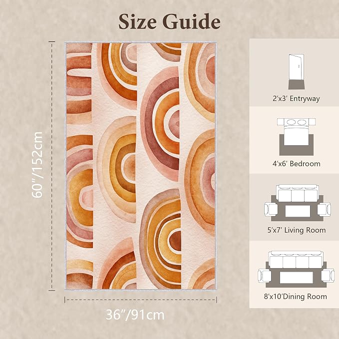 Retro Arcs Area Rug 3x5, Minimalist Arch Pattern Rug, Modern Retro Neutral Carpet for Living Room Bedroom, Non Slip Washable Rug