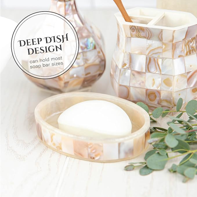 Milano Soap Dish for Bathroom - Decorative Dry Bar Holder Finished in Beautiful Mother of Pearl - Durable Resin Design - Best Dishes for Sink/Bath/Shower/Bathtub Decor