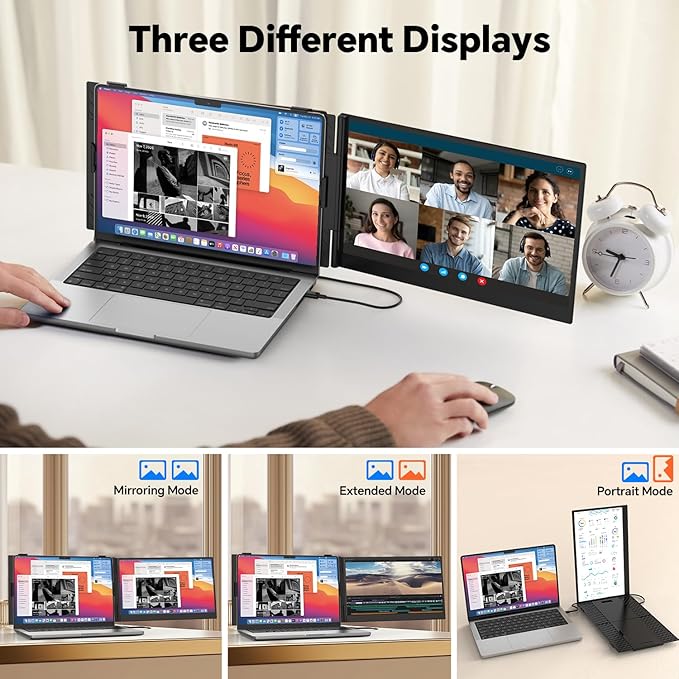 POTTMACEE 14.2" Laptop Screen Extender, 0.17" Ultra-Thin FHD 1080P IPS Portable Monitor for Laptop, Dual Screen Travel Monitor Extender, Plug-Play for Windows/Mac/Chrome, Fit 13”-17.3” Laptops