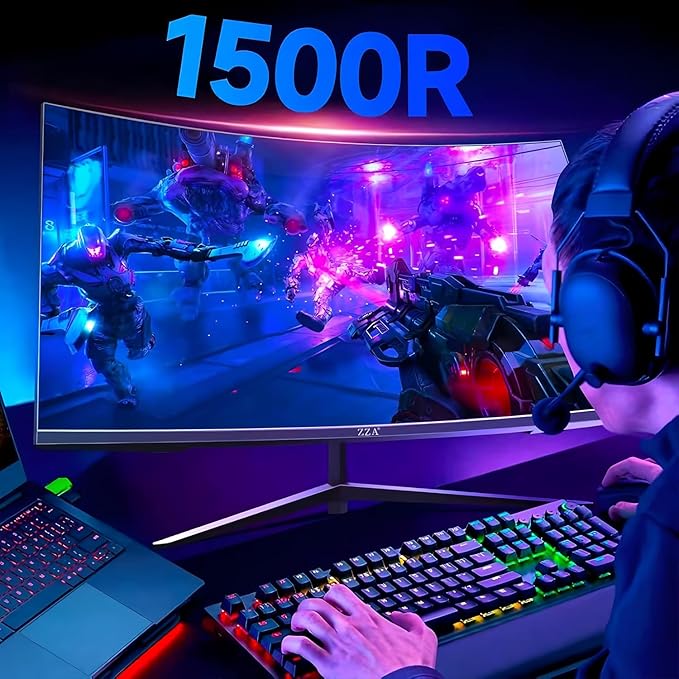 ZZA 32 Inch Curved Gaming Monitor 240Hz Curved Monitor Computer Monitor-HDMI DP USB Headphone Ports,1080p 1K FHD Ultra Slim Curved Screen with Wide Angle,High Refresh Rate Immersive PS5 Xbox PC Gaming