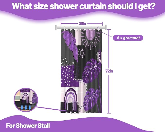 Small Stall Narrow Shower Curtain Purple and Gray Stand Up Dark Purple and Grey Abstract Shower Curtains for Rv Camper Bathroom Decor Sets, Waterproof Cloth Fabric with Hooks, 36 x 72 Inch