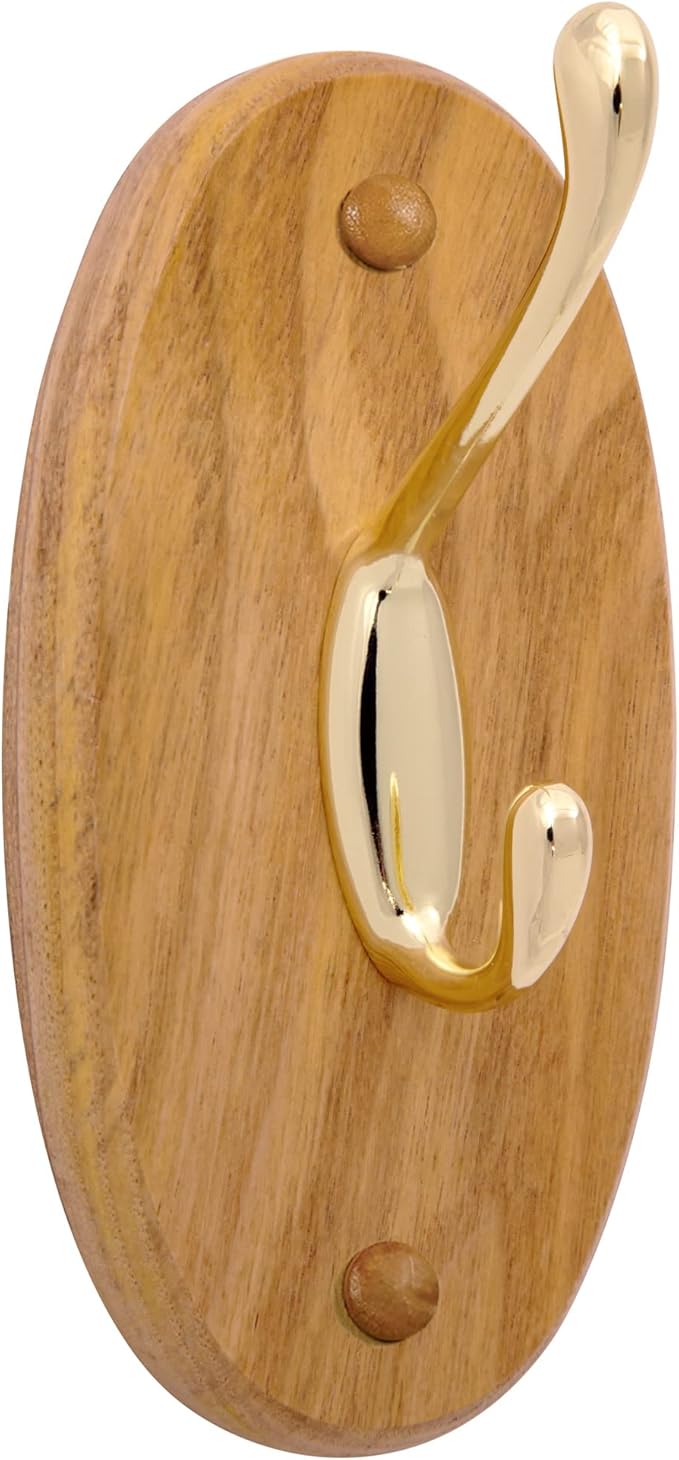 Design House Dalton Double Robe Hook, Wall Mount, Wood, Honey Oak, Easy Installation, 3.1 in H x 3.74 in W x 2.64 in L, Item 561217