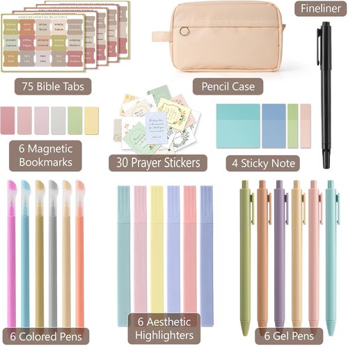 Bible Journaling Kit by Bible Study Supplies - No Bleed Highlighters, Pens & Storage Bag | Ideal Christian Gifts for Women