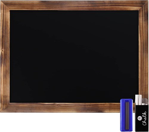 HBCY Creations Chalkboard | 18" x 24" Torched Brown Solid Wood Frame | Magnetic Surface & Accessories