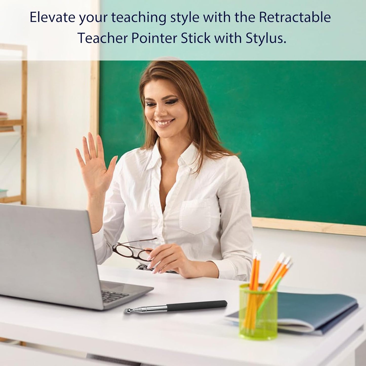 Skiennix Retractable Teacher Pointer - 39.5'' Pointer Stick with Smooth Stylus Pen for Presentations