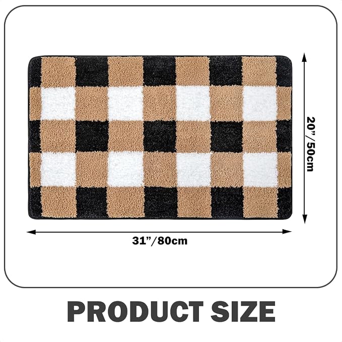 Checkered Bath Mat - Super Absorbent, Soft and Thick, Rubber Backing Non-Slip, Machine Washable Shower Rug, Bath Mat, Bathroom Home Decor Accessories, 20"x31" (50x80cm), Brown