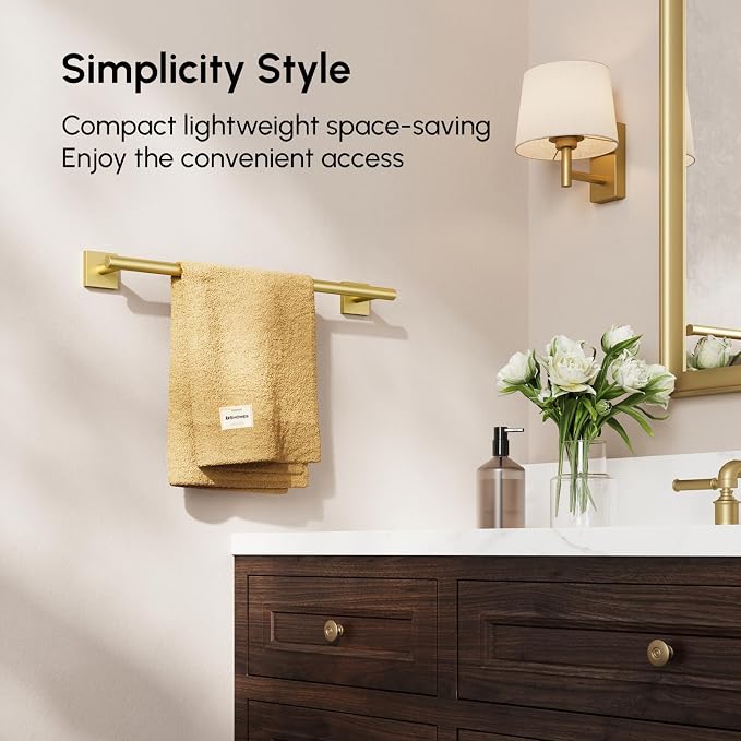 USHOWER Brushed Gold Towel Bar, 18 Inch Towel Racks for Bathroom Wall Mounted, 304 Stainless Steel Towel Holder with Square Base, Modern Home Decor (Total Length 20 Inch)