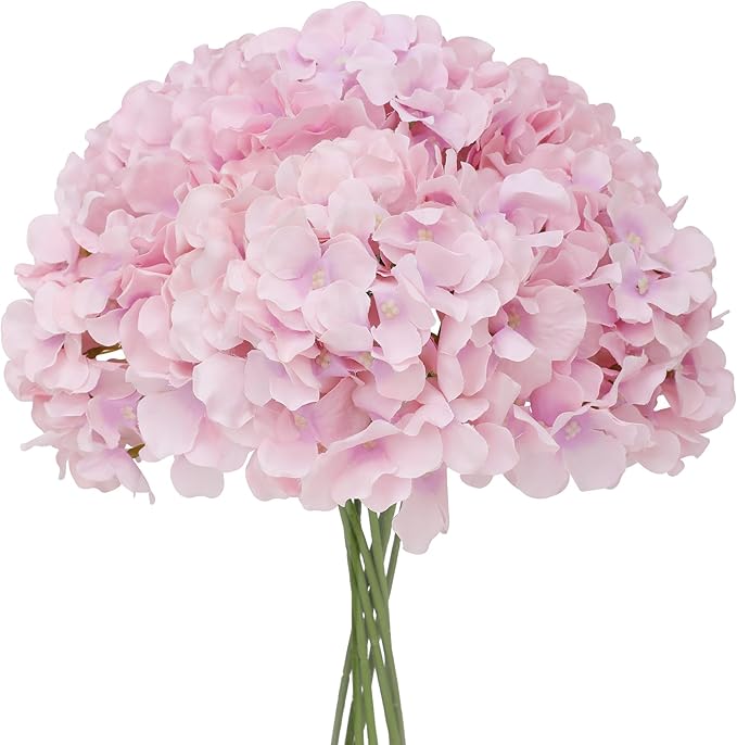 Fake Purple Hydrangea Artificial Flowers - Faux Silk Hydrangeas Flowers Heads with Stems Real Touch for Home Wedding Party Table Decor(Light Purple,Pack of 10)