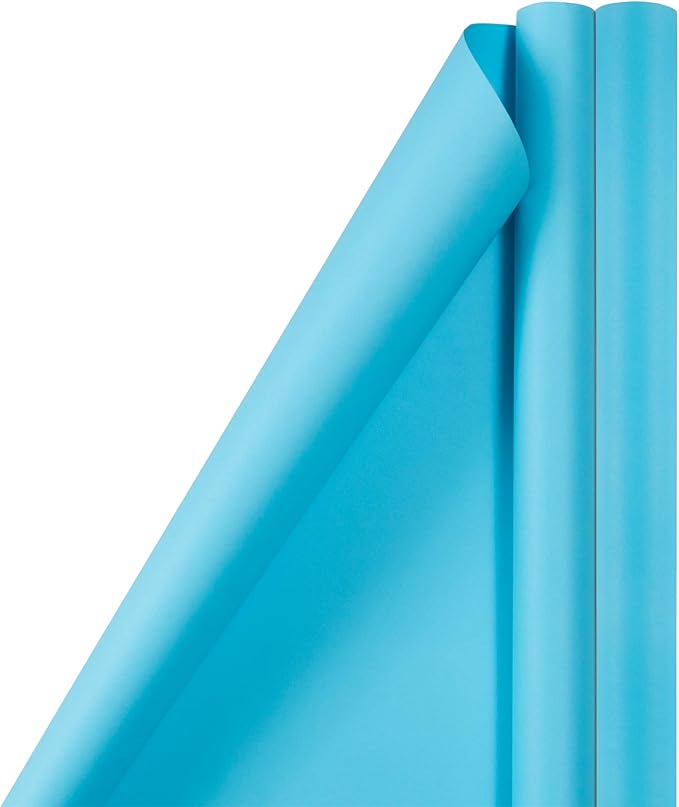 JAM Paper Gift Wrap - Matte Wrapping Paper - 50 Sq Ft Total (30 in x 10 Ft Each) - Matte Bright Blue/Peacock Blue - 2 Rolls/Pack