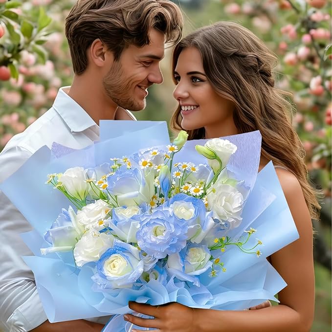 DEWJDFSC 20 Sheets Flower Wrapping Paper,Waterproof Floral Korean Bouquet Wrapping Paper, Florist Supplies, Suitable for Flowers Gift Packaging (PureBlue)