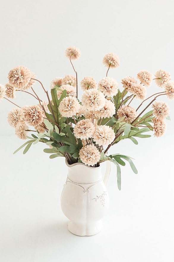 Floroom 6pcs Beige Faux Silk Mums Artificial Flowers, Bulk Fake Small Mini Chrysanthemums with Stems for DIY Champagne Wedding Centerpieces Floral Arrangements Vase Fillers Home Decorations