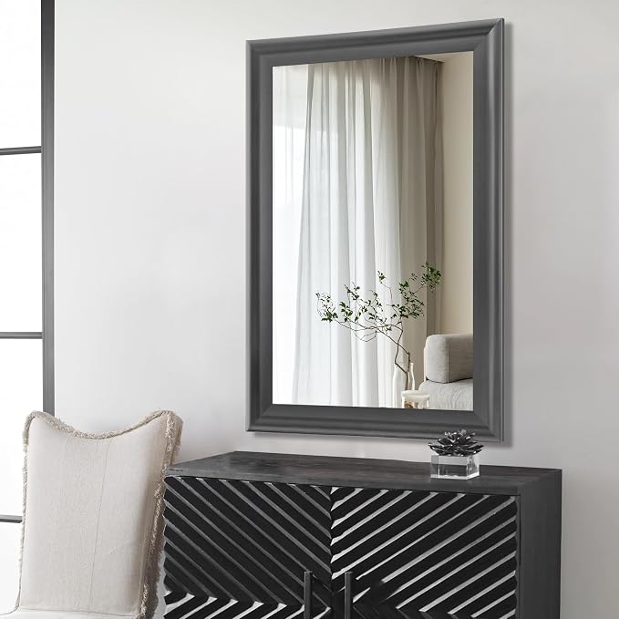 CULER Wall Grey Mirror for Bathroom,Rectangle Rustic 24 x 36 inch Hanging Vanity Mirrors with Wood Grain Finish Frame for Living Room,Bedroom,Entryway