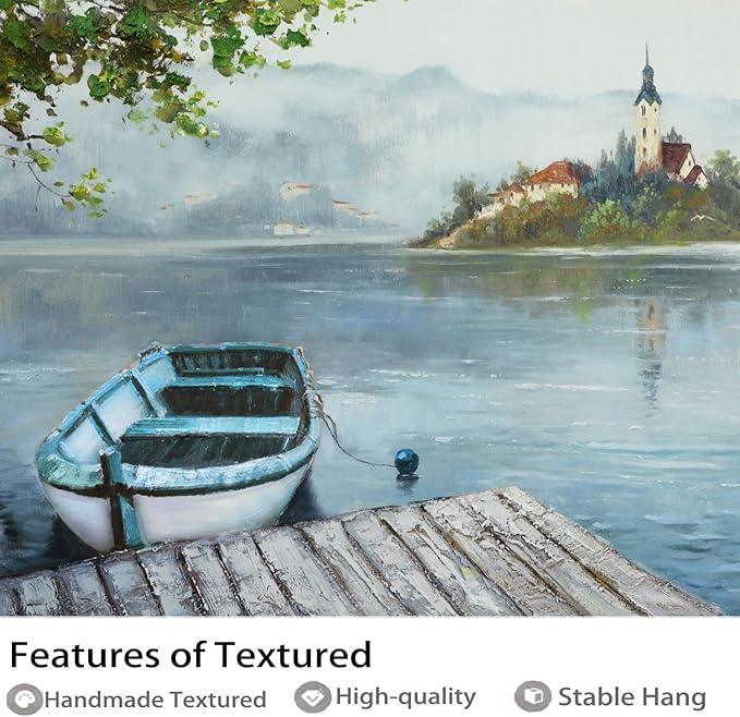 Ardemy Lake Canvas Wall Art Landscape Boat Pictures Wall Decor Living Room Scenic Artwork Painting Bedroom Ktchen Dining Room Home Office, 40"x20"