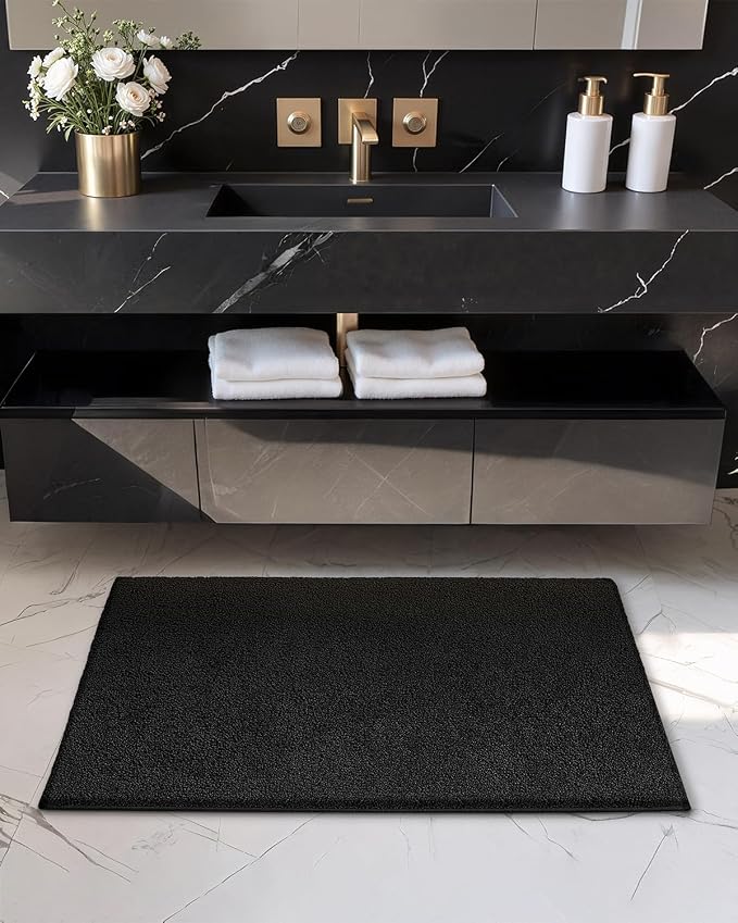 Color&Geometry Bathroom Runner Non Slip, 24"x43" Black Bath Runner Rug, Absorbent, Soft, Washable, Microfiber Bath Mat Bathroom Carpet