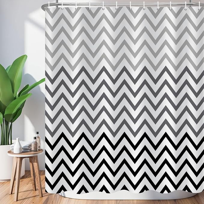 Black and White Grey Striped Shower Curtain Geometric Abstract Boho Bohemian Mid Century Modern Minimalist Shower Curtains for Bathroom Farmhouse Waterproof Fabric Shower Curtain Set 72x72 Inches