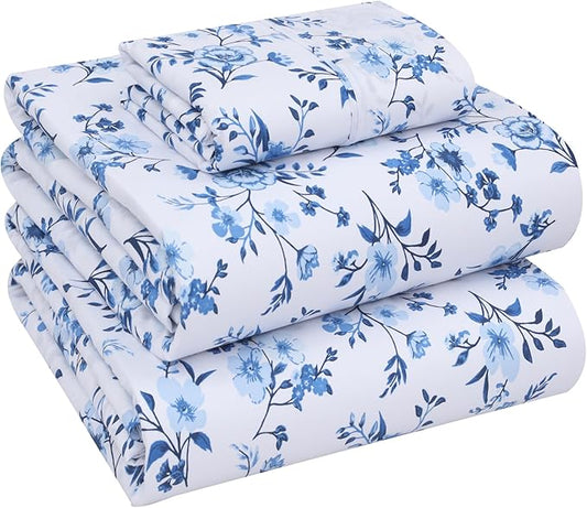 RUVANTI 100% Cotton Twin Sheets Set, 3 Pieces, Soft & Breathable Percale Weave Bedding, Deep Pocket 16", Hotel Standard, Crisp Cool Feel, Durable, Perfect Floral Bed Sheet, Annual