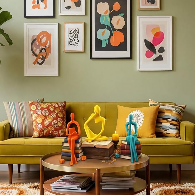 AceOrbit 3 Pcs Mid Century Modern Decor Thinker Statues Bookshelf Decor Thinker Sculptures Abstract Art Ornament Modern Aesthetic Figurine for Home Bedroom Office Shelf Table Desk Bookshelf Decoration