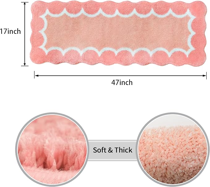 Scalloped Coral Pink Bathroom Rugs Mat,Non Slip Absorbent Quick Dry Bath Mats for Shower Room,Plush Microfiber Bath Rug for Bathroom Floor Washable Carpet for Shower Tub Sink Bedroom,17"x47"