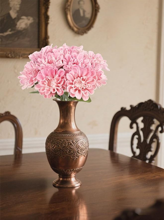 IPOPU 10pcs Pink Dahlia Artificial Flowers 13inch Fake Dahlia Flowers PU Chrysanthemums Flower Faux Mums Flower with Stem for Home Wedding Office Table Centerpiece Floral Arrangement Decor(Pink)