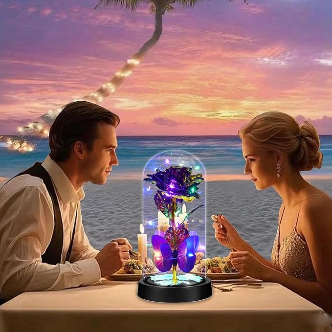 Birthday Gifts for Women Forever Rose with Colorful Lights in Glass Dome Eternal Flowers for Mom Christmas Valentines Day for Grandma Glass Flowers