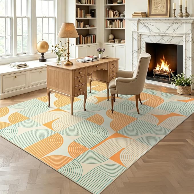 Area Rugs for Living Room 4x6, Washable Modern Abstract Rug for Bedroom, Soft Non-Slip Indoor Floor Carpet for Dining Room Nursery Office Home, Orange