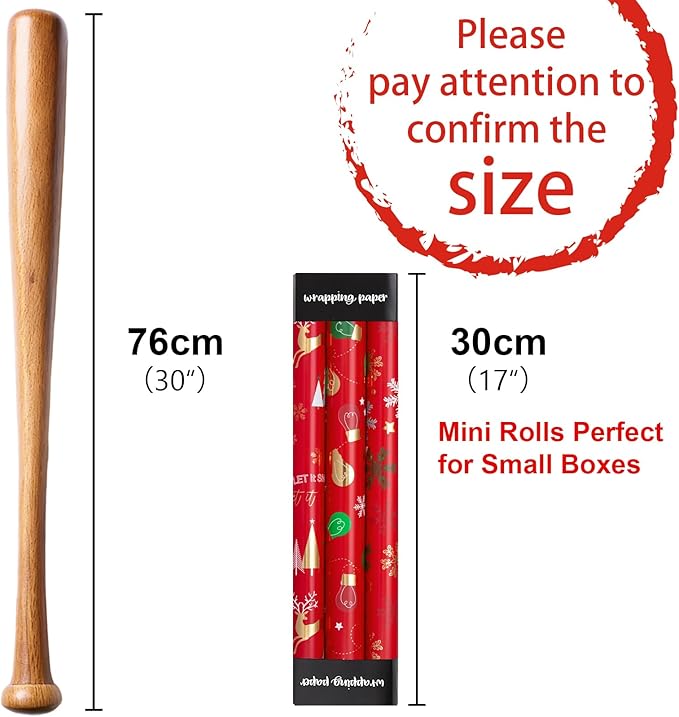MAYPLUSS Red Christmas Wrapping Paper Rolls - 17" X 120" Per Roll - Vintage Funky Red Deer, Christmas Oranments, and Snowflakes Pattern Holiday Gift Wrap Present Paper for Festive Celebrations