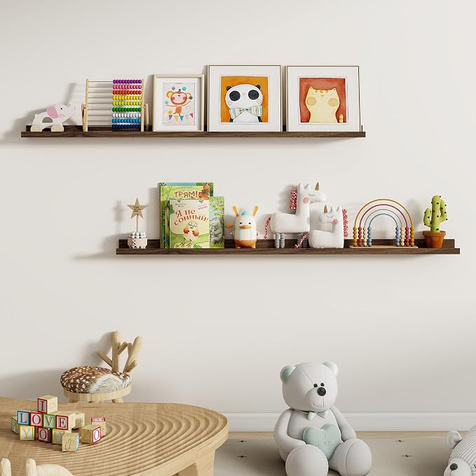 Dreamland Picture Ledge Shelf for Wall, Floating Shelves Set of 2,55 inch Long Floating Shelves with Lip for Living Room,Bedroom,Bathroom,Kitchen,Walnut