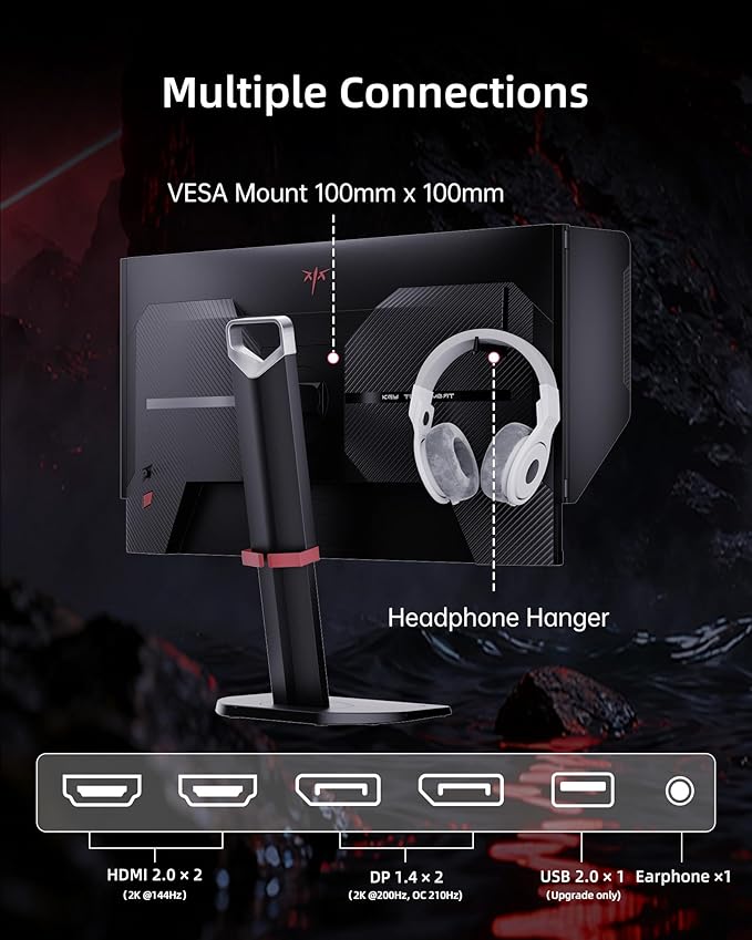 KTC 27M1 27 Inch Gaming Monitor, 1440P Monitor with Speakers Built in, 210Hz Monitors with Shielding Hood, Fast IPS, Adaptive Sync, 130%sRGB, 1MS(MPRT), VESA Mount, Tilt/Swivel/Pivot/Height Adjustment