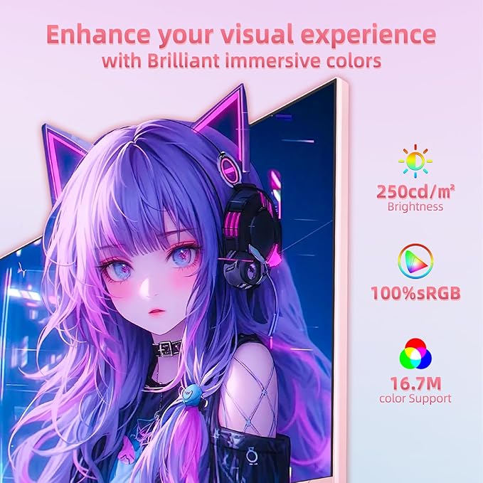 24 inch 200Hz Gaming Monitor, FHD 1080P Fast IPS PC Gaming Monitor, 1ms, freesync, 99% sRGB, USB/DisplayPort/HDMI/Eye Care/VESA Mountable-Pink