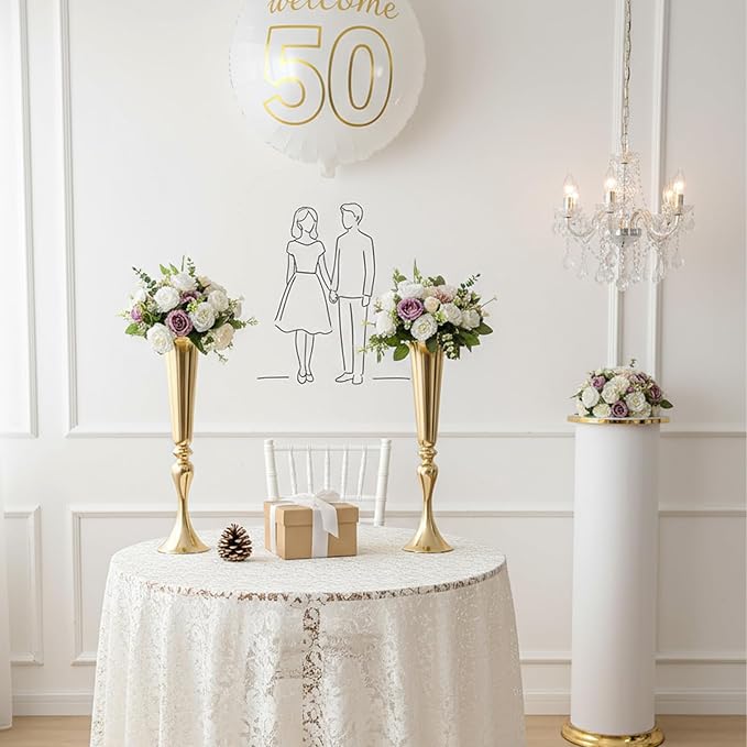 Set of 2 Tall Gold Vases for Centerpieces, 21.9" Metal Trumpet Flower Stand for Wedding Party Dinner Table Decor, Anniversary Celebration Gold Vase Centerpieces for Table