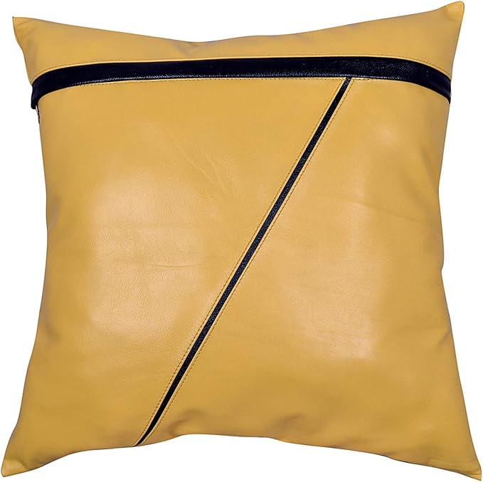 D DOLLY LAMB Lambskin Leather Pillow Cover - Sofa Cushion Case - Decorative Throw Covers for Living Room & Bedroom, 20x20 Inches - Camel Pack of 2