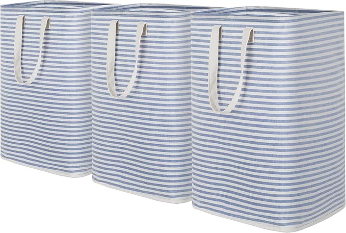 Lifewit 3 Pack Laundry Hamper Large Collapsible Laundry Baskets, Freestanding Waterproof Clothes Hamper with Easy Carry Handles in Laundry Room Bedroom Bathroom College Dorm for Adults, Blue, 3 x 80L