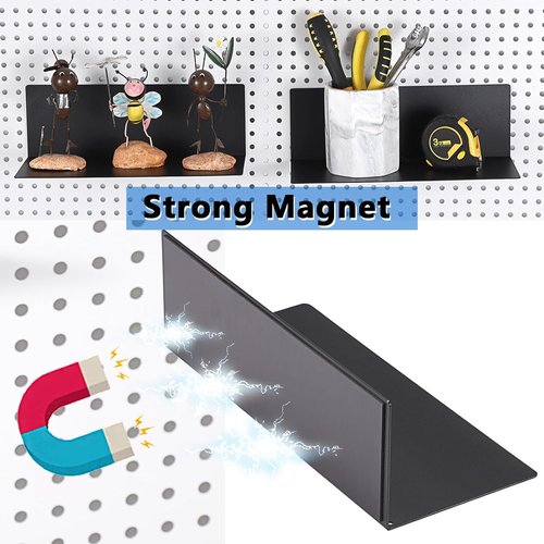 Kokone Magnetic Pegboard Shelves - 6 Pack Flat Display Shelves, 10x4.3 Inch Steel Trays for Organizing Craft Rooms & Workshops