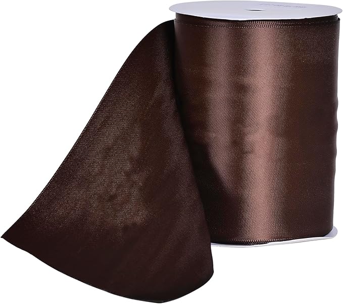 YAMA Brown Double Faced Satin Ribbon, 4 Inch 5 Yards, Great for Crafts Bows Flower Bouquet Wedding Home Decor Gift Wrapping