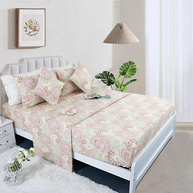 FADFAY 4 Piece Pink Paisley Bed Sheet Set Luxury Bedding Sets Designer Bedding Collections 800 Thread Count 100% Egyptian Cotton Deep Pocket-California King Size