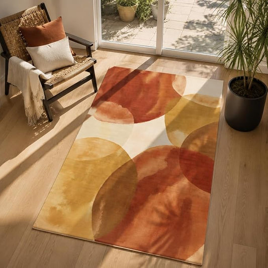 GraceSway 3x5 Area Rug, Modern Abstract Watercolor Rug in Rust Orange and Mustard Yellow, Faux Cashmere Ultra Soft Short Pile, Machine Washable, Non-Slip, for Living Room, Bedroom