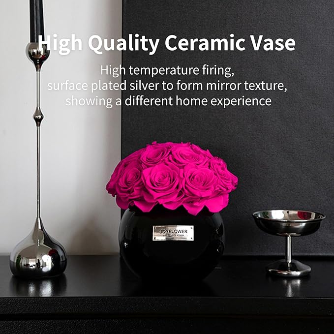 JoyFlower Preserved Flowers in Vase for Home Decor, Eternal Flower Real Roses with Glass Vase for Wedding House Bedroom Dining Living Room Office Table Centerpiece Decoration, Housewarming Party Decor